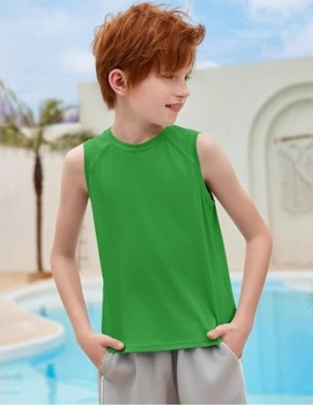 Boys Tank Top Athletic Sleeveless Crewneck T-Shirts Kids Green